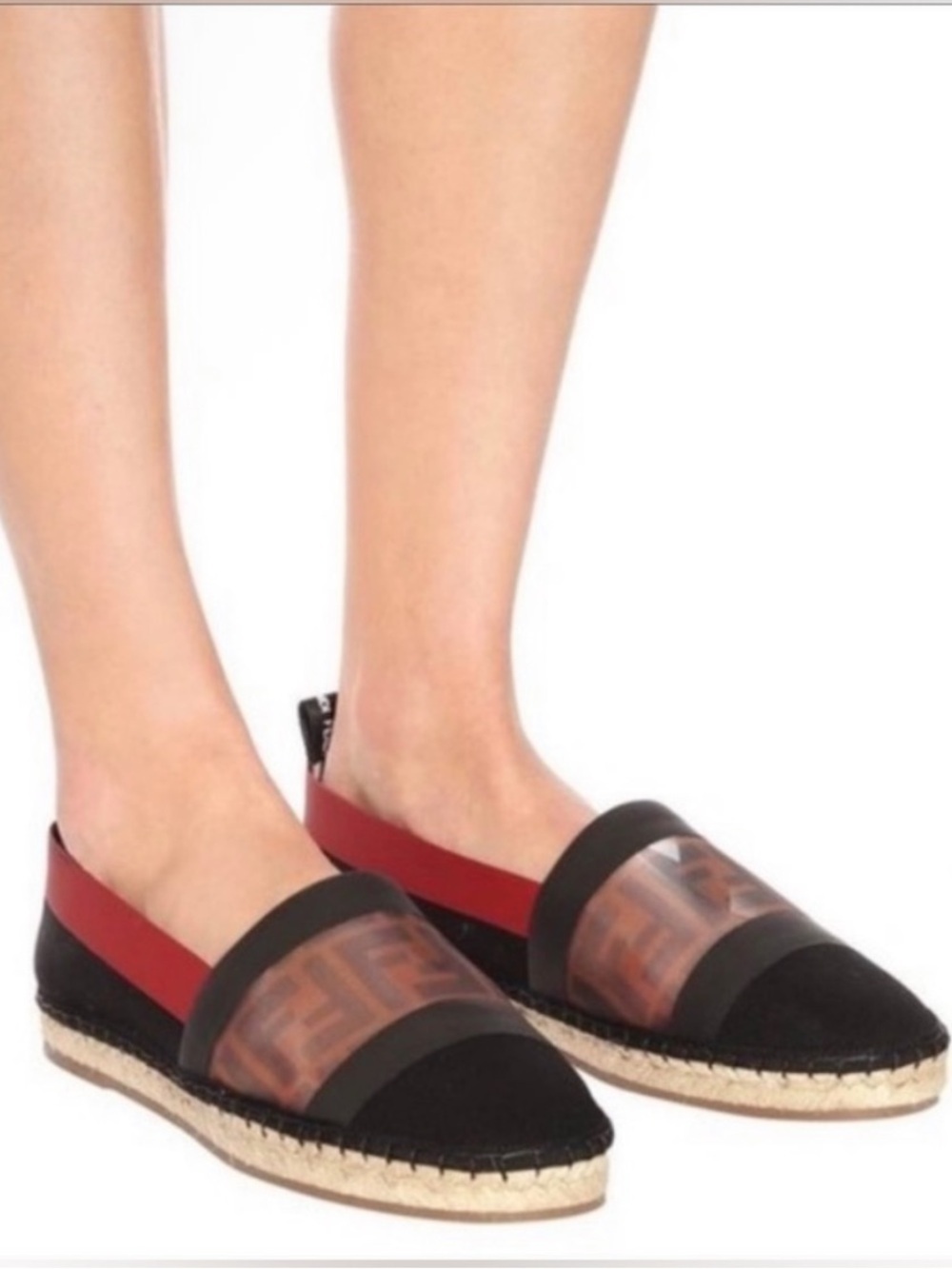 Fendi Black and Red Logo-Panel Espadrille Flats size 36 6